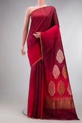 Multi Color Tussar Saree with Ombre design on the body and Thin Zari Line.  displayed on a mannequin