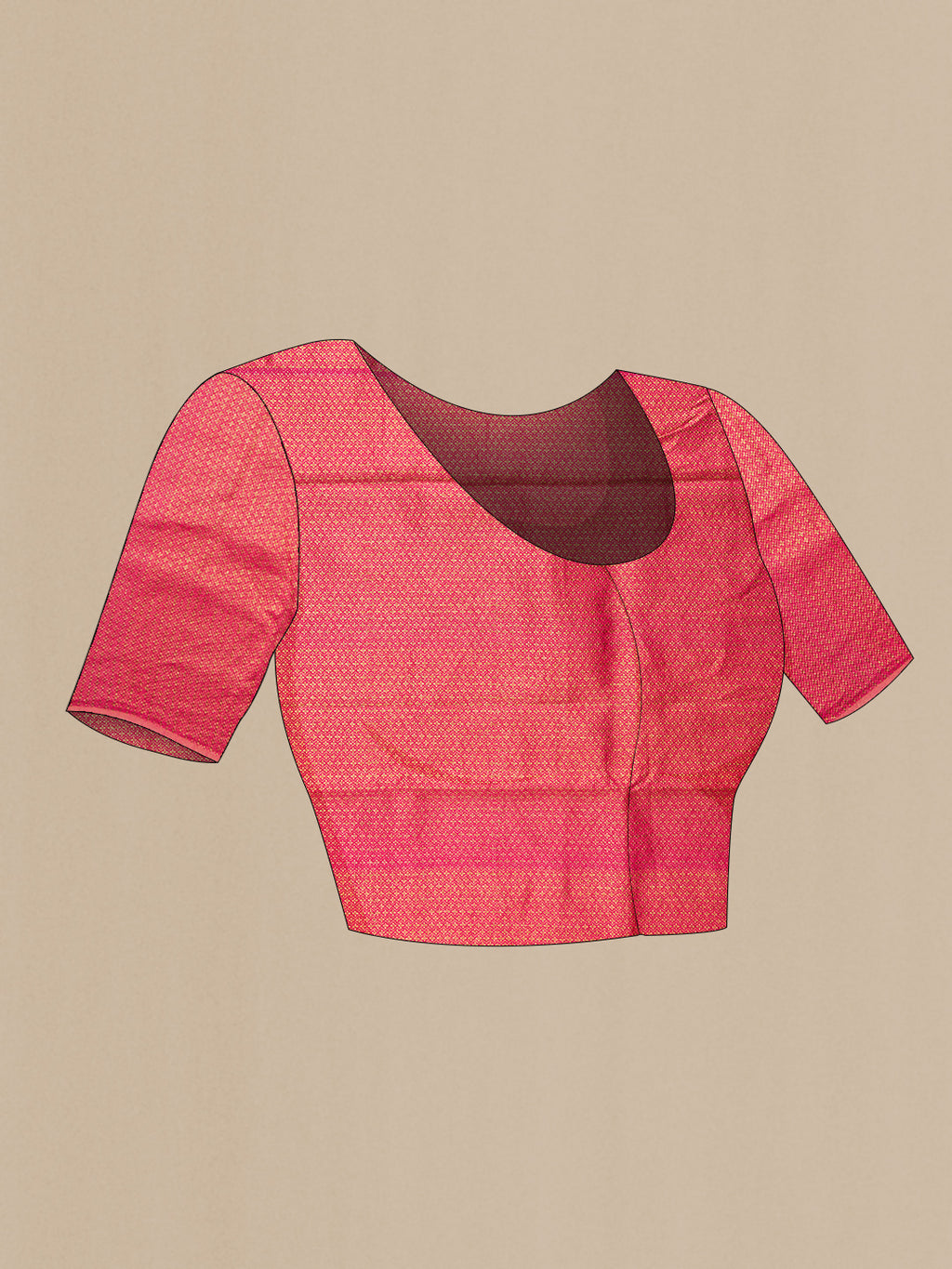 Close up image of the blouse of Pure Silk Multi Color Tussar Saree with Ombre design on the body and Thin Zari Line. 
