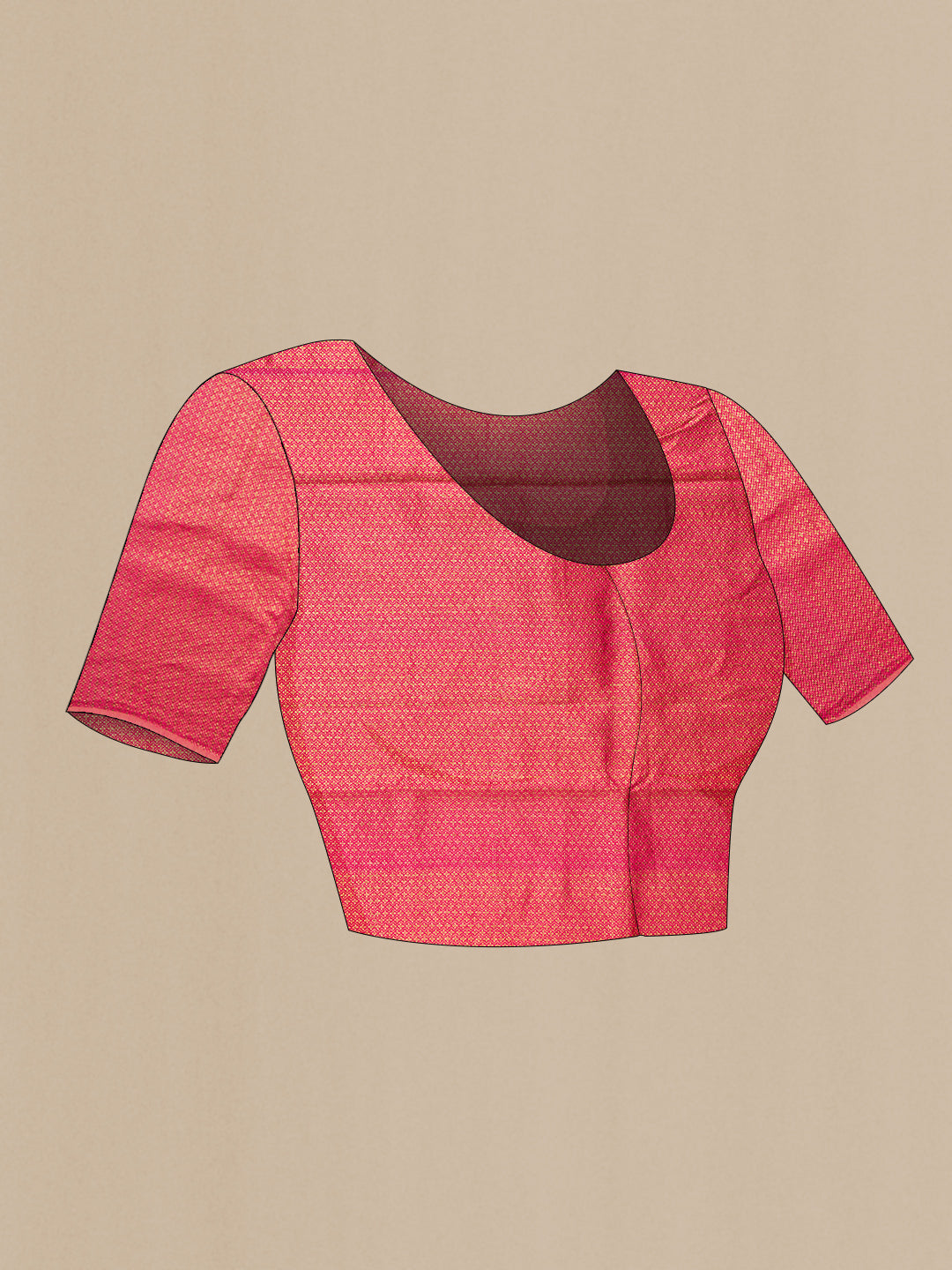 Close up image of the blouse of Pure Silk Multi Color Tussar Saree with Ombre design on the body and Thin Zari Line. 