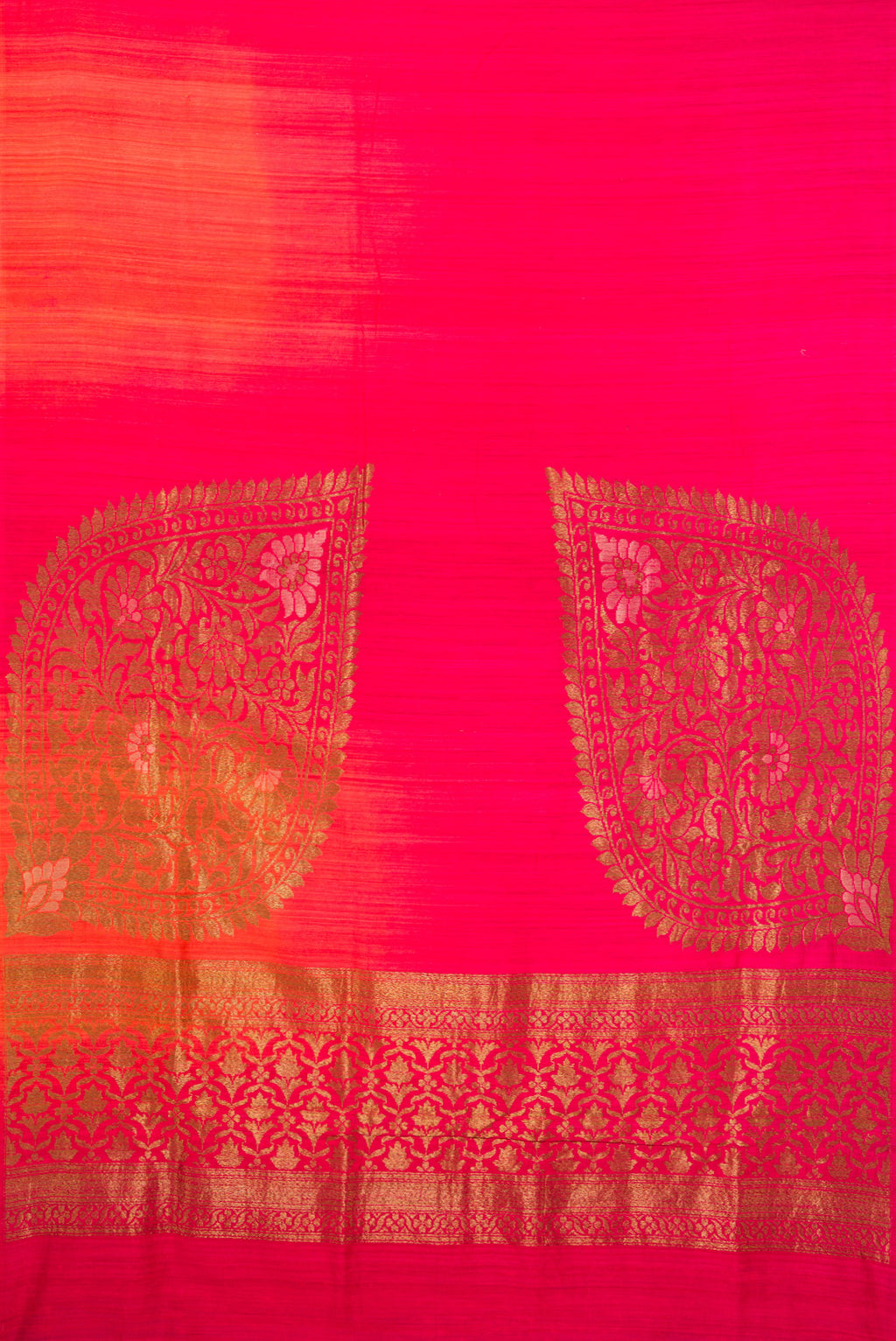 Flat view of Pure Silk Multi Color Tussar Saree with Plain Body and Without Border. 