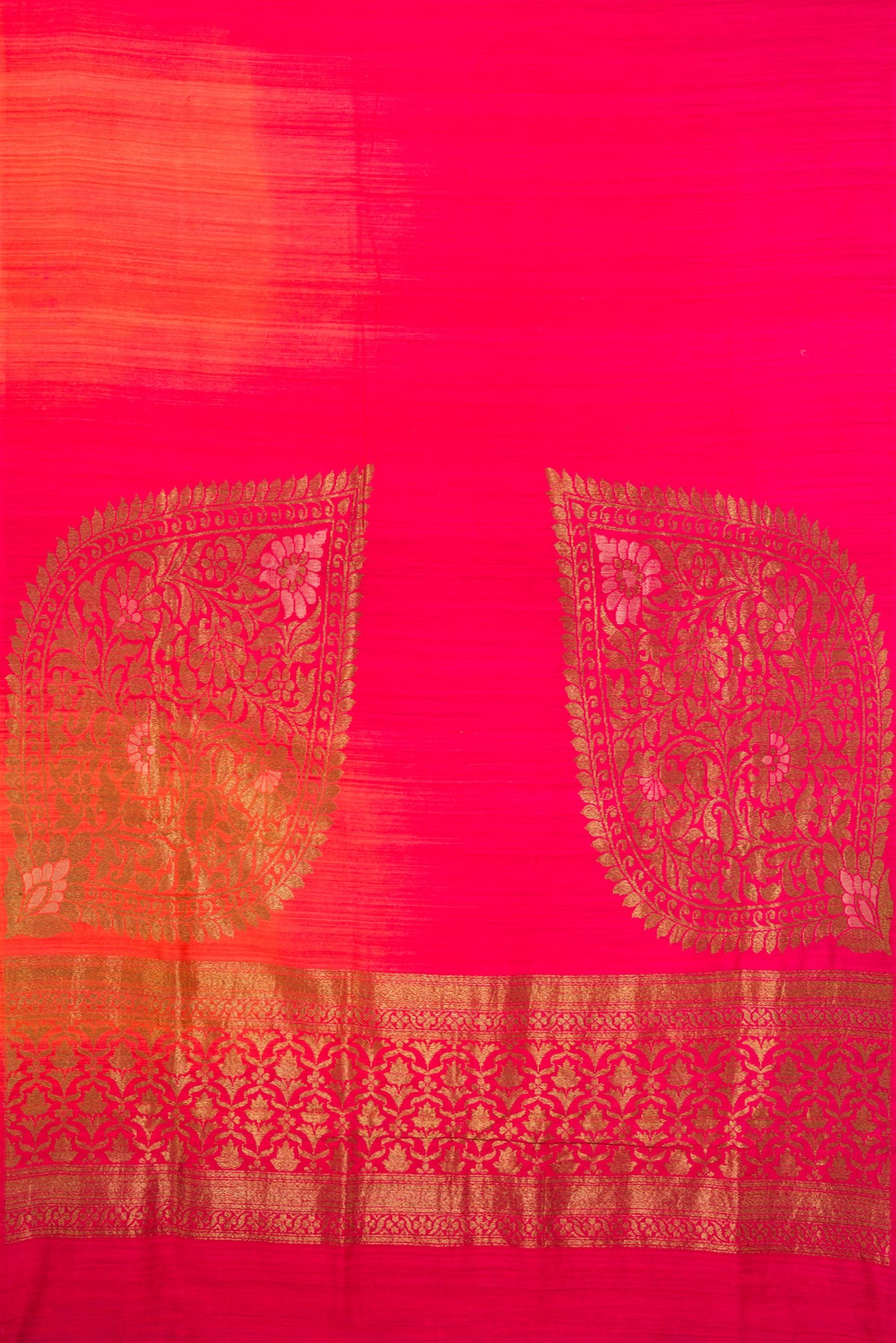 Flat view of Pure Silk Multi Color Tussar Saree with Plain Body and Without Border. 