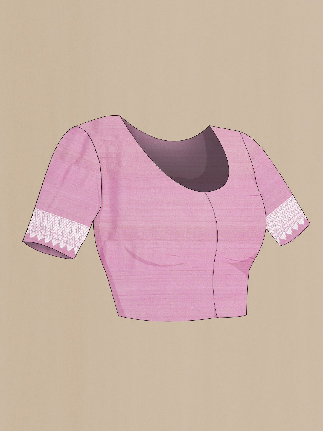 Close up image of the blouse of Pink Tussar Silk Saree with Zari And Thread Butta on the body and Fancy Border. 