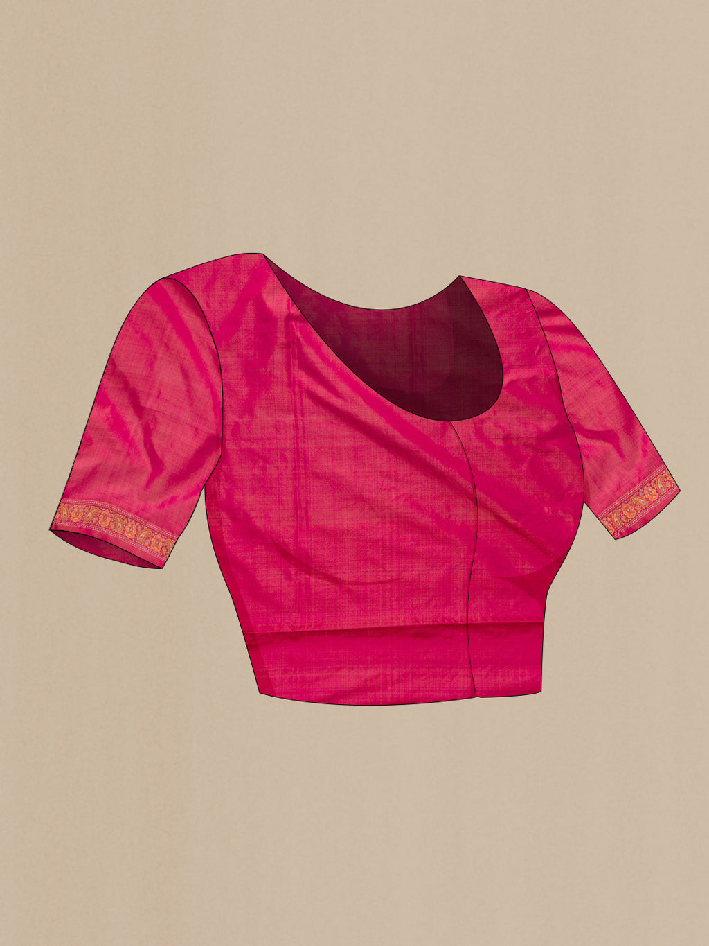 Close up image of the blouse of Pure Silk Dark Pink Dual Tone Banarasi Saree with Jacquard design on the body and Thread Border. 
