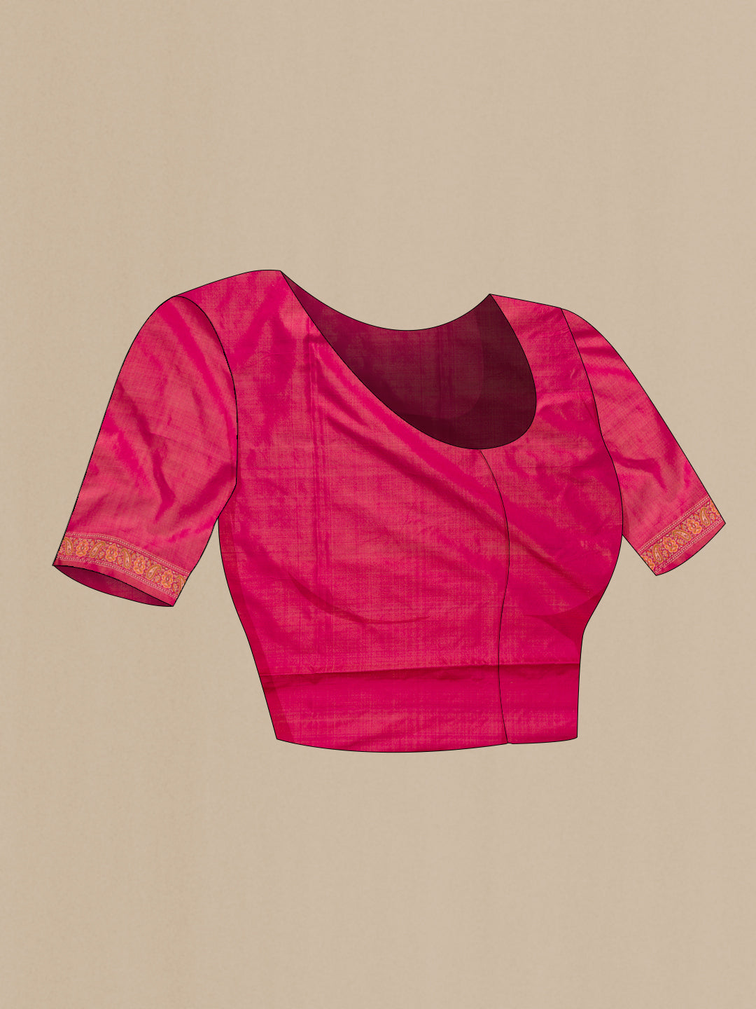 Close up image of the blouse of Pure Silk Dark Pink Dual Tone Banarasi Saree with Jacquard design on the body and Thread Border. 