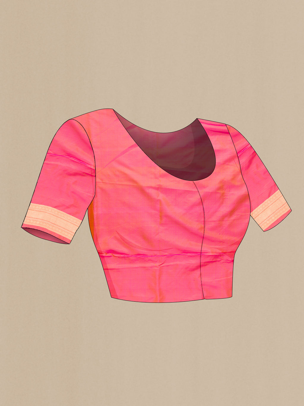 Close up image of the blouse of Pure Silk Pink Dual Tone Banarasi Saree with Jacquard design on the body and Zari Border. 