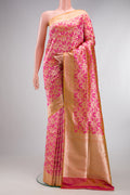 Pure Silk Pink Dual Tone Banarasi Saree with Jacquard design on the body and Zari Border.  displayed on a mannequin