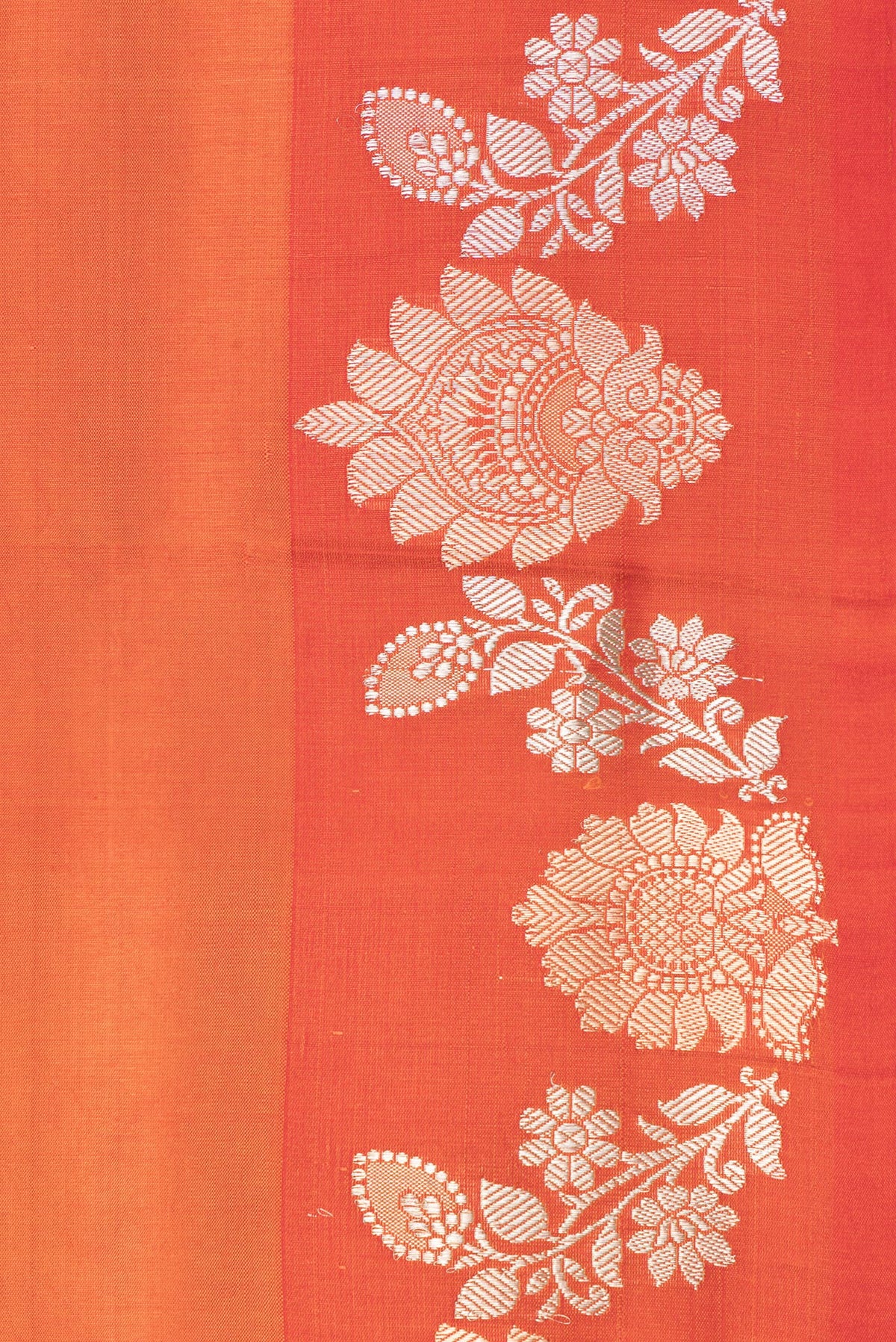 Border image of Pure Silk Orange Dual Tone Tussar Saree with Zari Butta on the body and Fancy Border. 