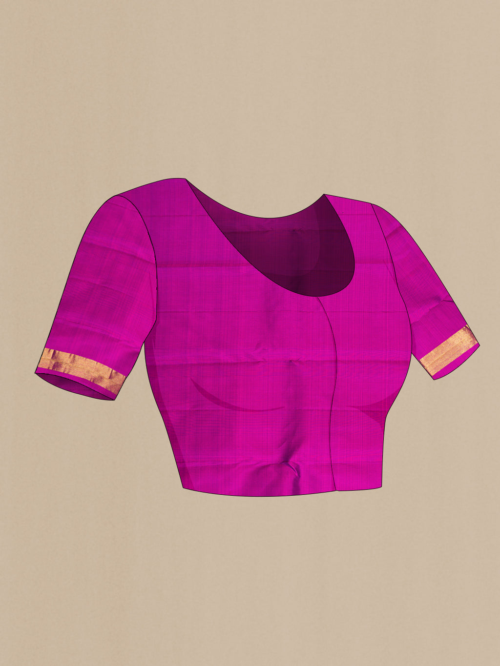 Close up image of the blouse of Pure Silk Light Magenta Dual Tone Kanjivaram Saree with Stripes on the body and Without Border. 