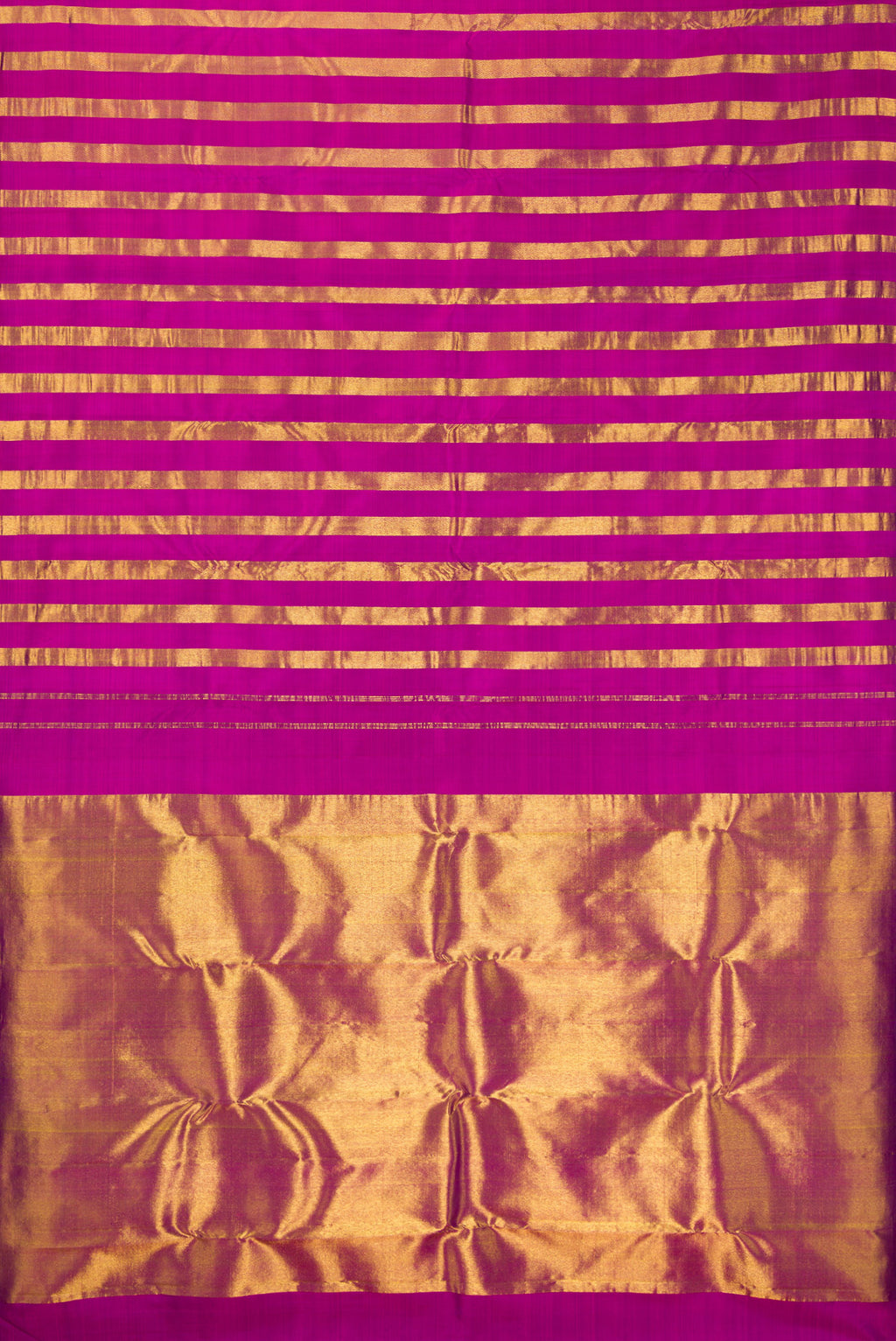 Flat view of Pure Silk Light Magenta Dual Tone Kanjivaram Saree with Stripes on the body and Without Border. 