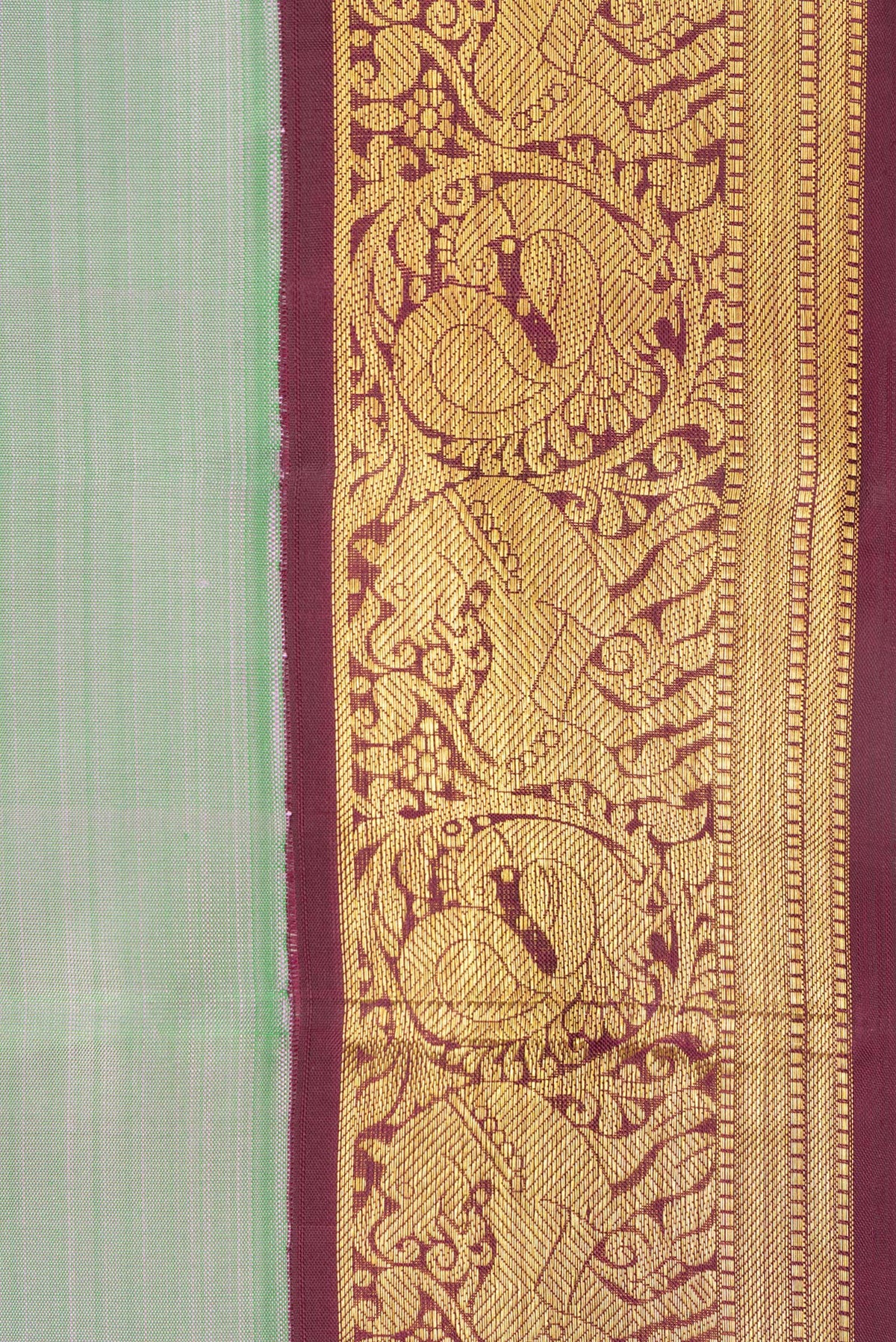 Border image of Pure Silk Pista Green Dual Tone Kanjivaram Saree with Plain Body and Zari Border. 