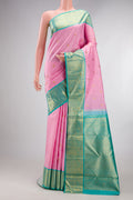 Pure Silk Pure Zari Pink Dual Tone Kanchipuram Saree with Zari Butta on the body and Zari Border.  displayed on a mannequin