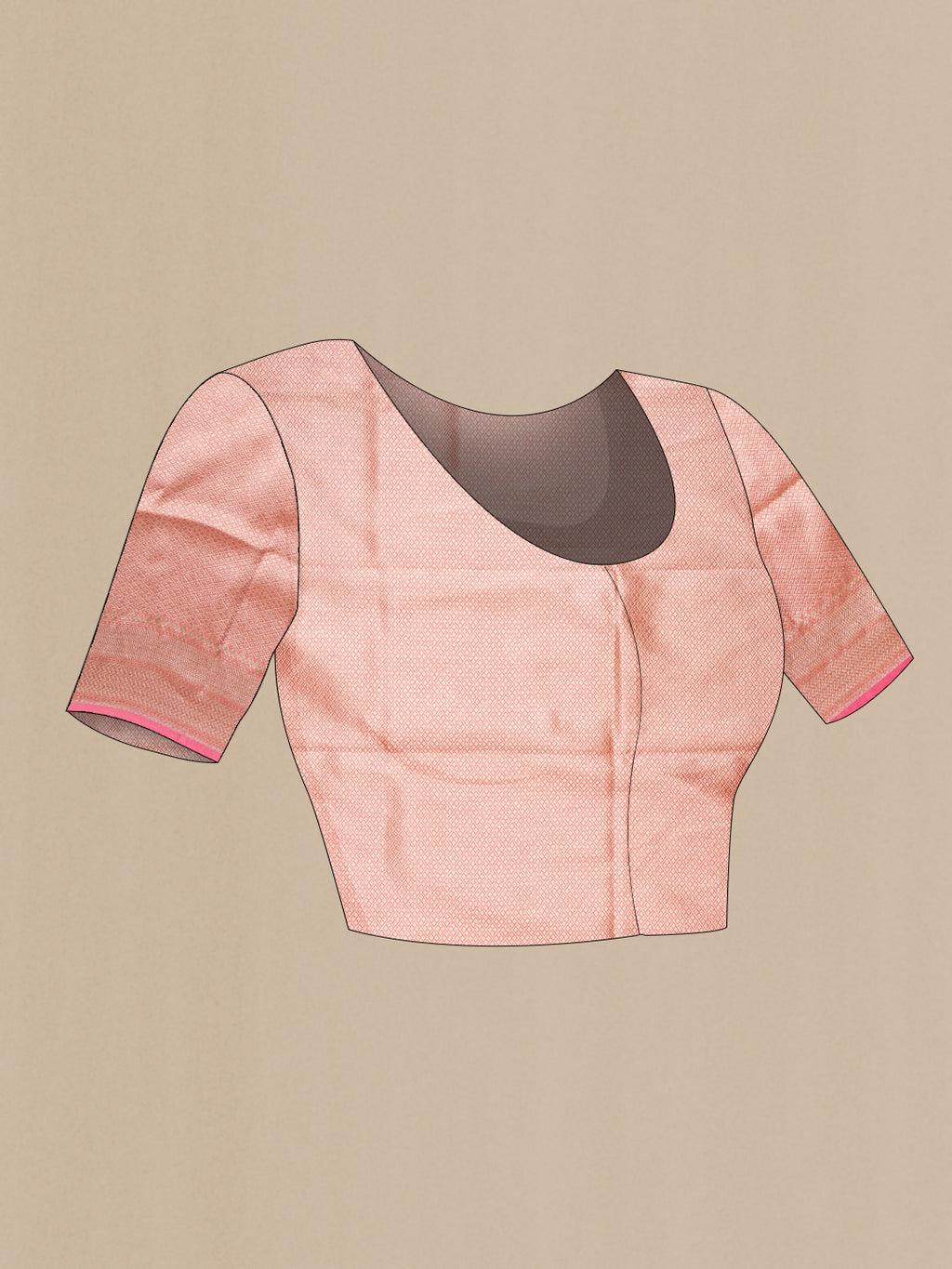Close up image of the blouse of Pink Dual Tone Banarasi Silk Saree with Zari Brocade on the body and Fancy Border. 