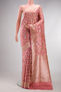 Pink Dual Tone Banarasi Silk Saree with Zari Brocade on the body and Fancy Border.  displayed on a mannequin