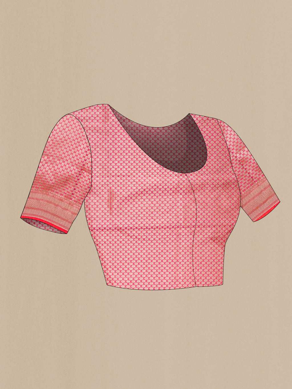 Close up image of the blouse of Pink Dual Tone Banarasi Silk Saree with Zari Brocade on the body and Fancy Border. 
