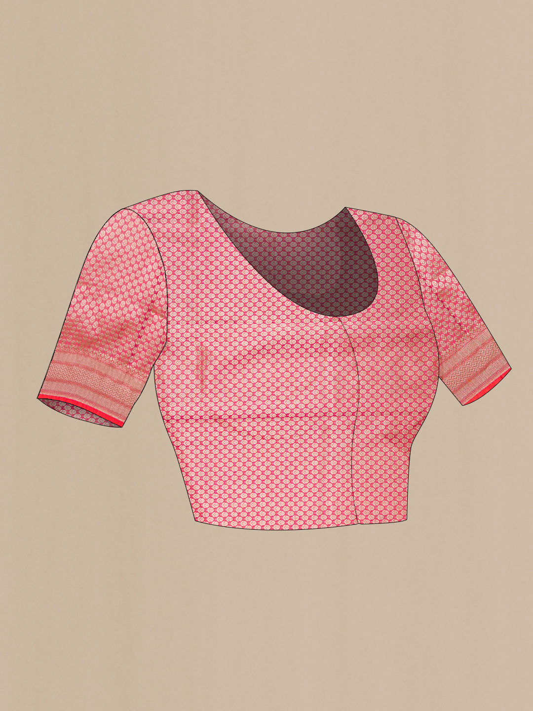 Close up image of the blouse of Pink Dual Tone Banarasi Silk Saree with Zari Brocade on the body and Fancy Border. 