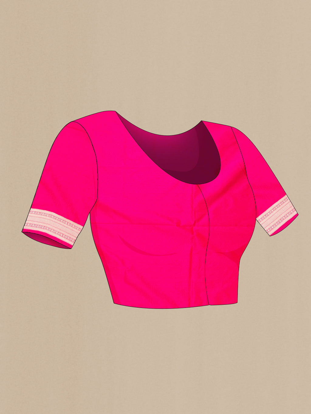 Close up image of the blouse of Dark Pink Banarasi Silk Saree with Zari Brocade on the body and Zari Border. 