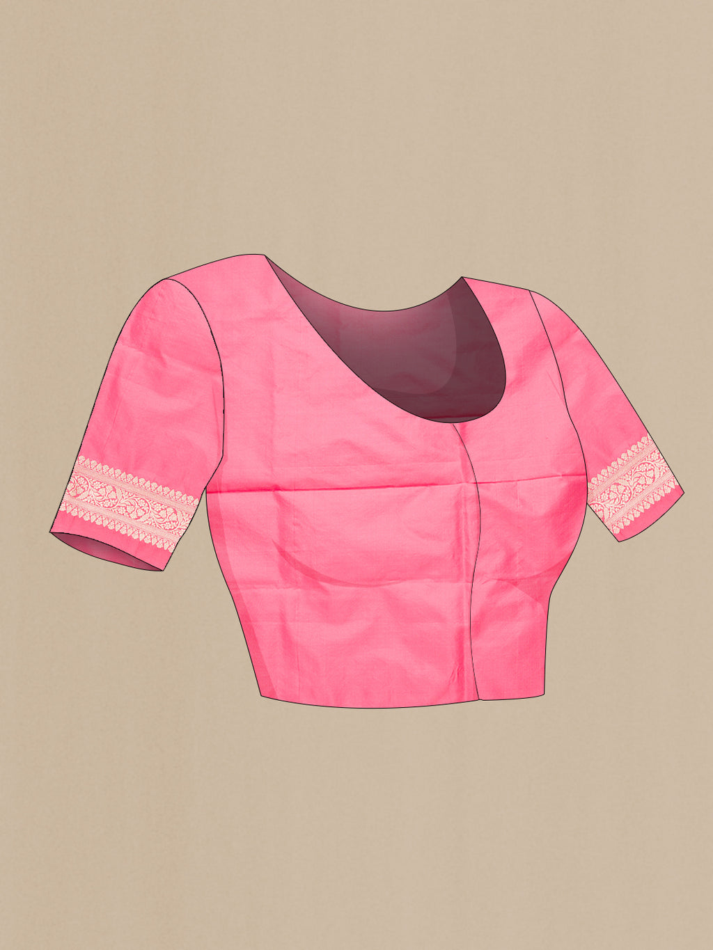 Close up image of the blouse of Pink Dual Tone Banarasi Silk Saree with Zari Brocade on the body and Zari Border. 