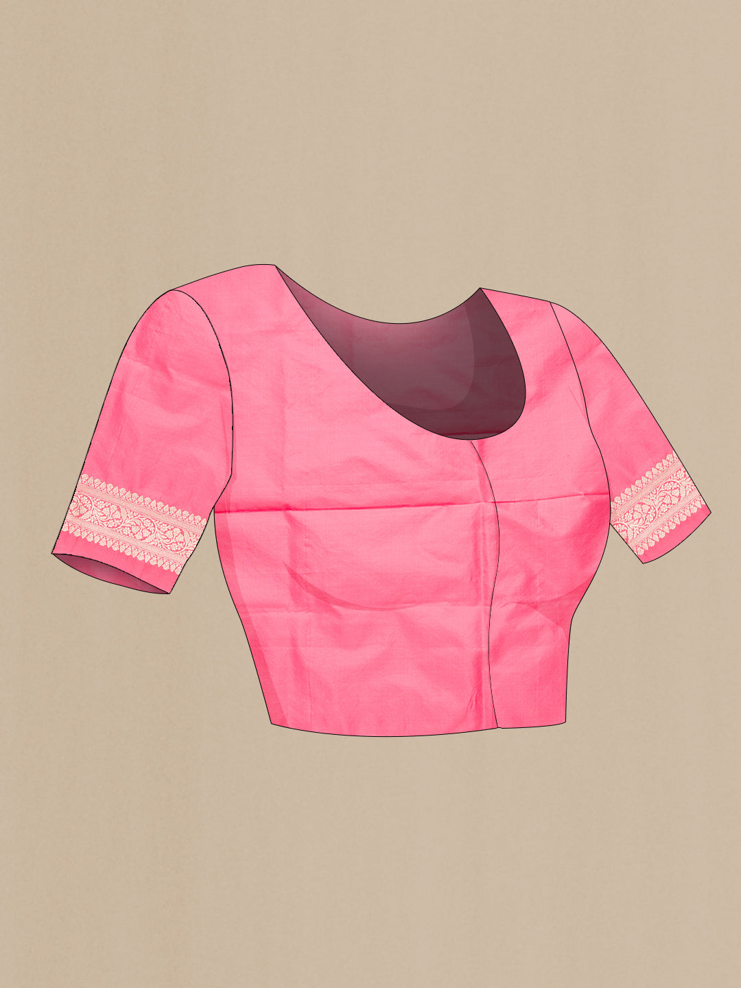 Close up image of the blouse of Pink Dual Tone Banarasi Silk Saree with Zari Brocade on the body and Zari Border. 
