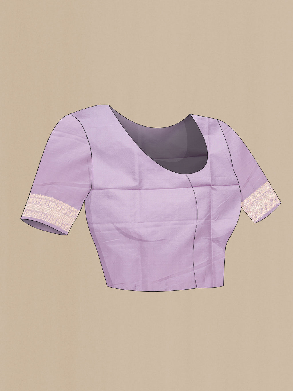 Close up image of the blouse of Lavender Dual Tone Banarasi Silk Saree with Zari Brocade on the body and Zari Border. 