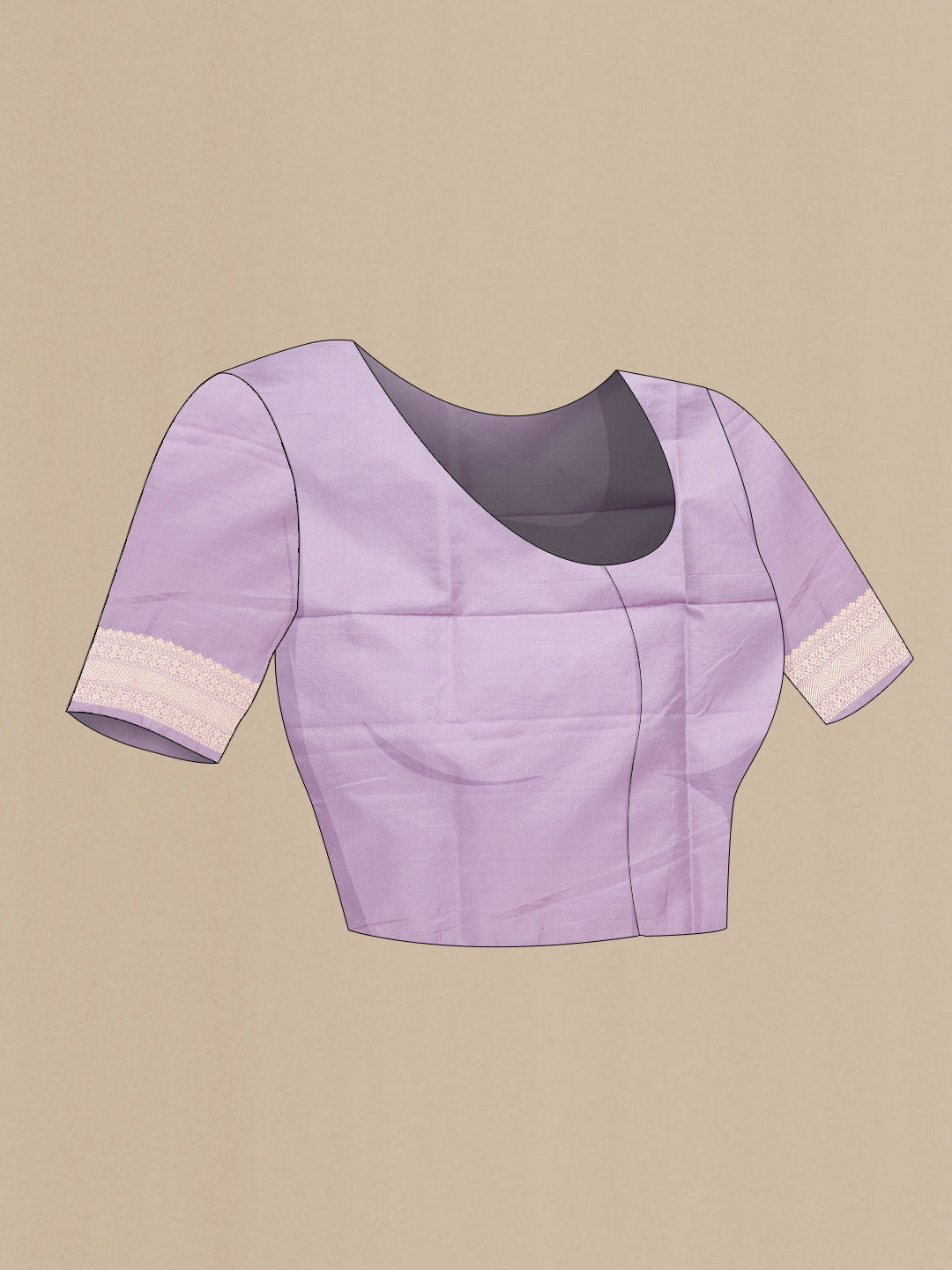 Close up image of the blouse of Lavender Dual Tone Banarasi Silk Saree with Zari Brocade on the body and Zari Border. 