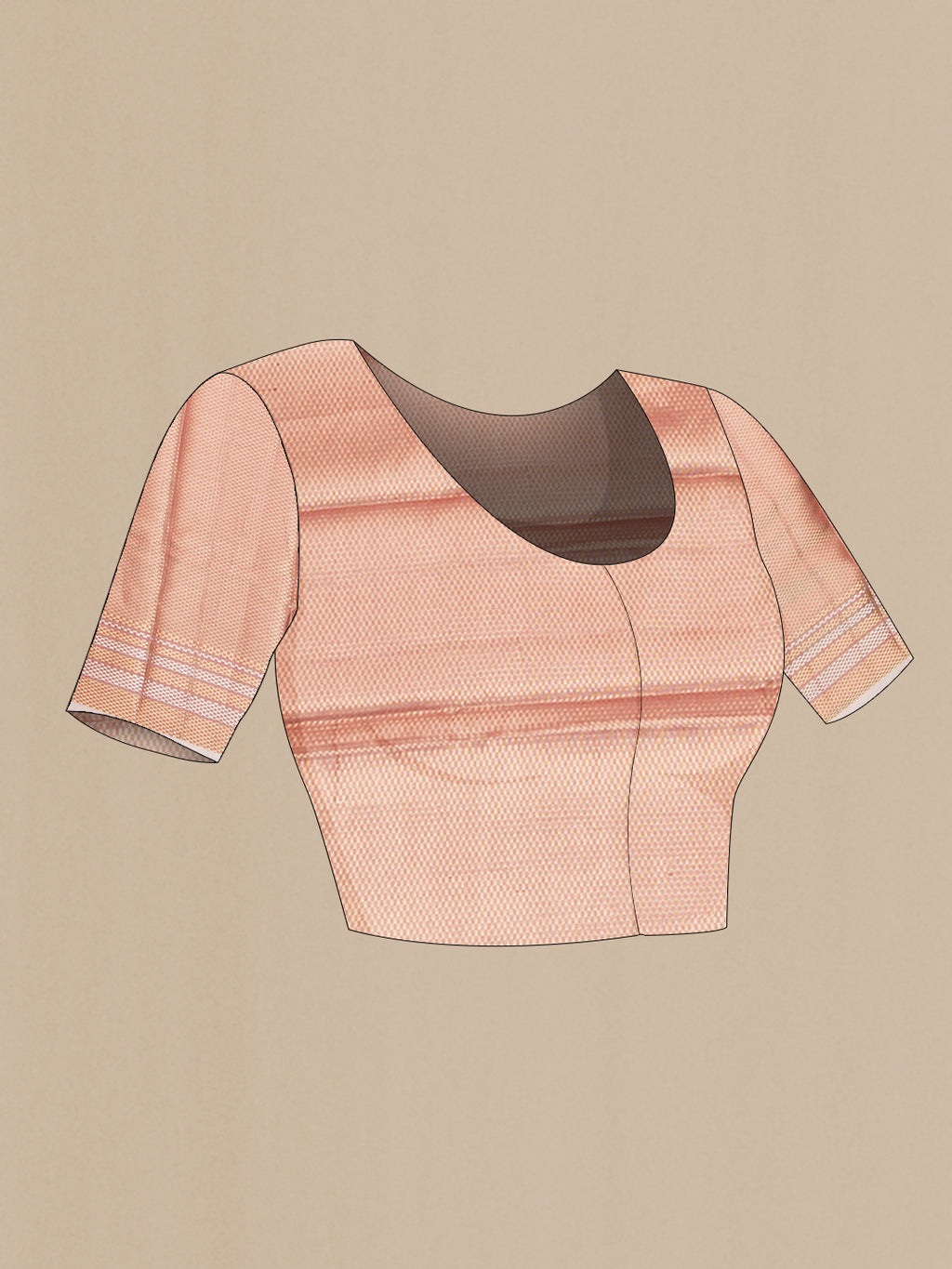 Close up image of the blouse of Rose Gold Dual Tone Organza Saree with Plain Body and Zari Border. 