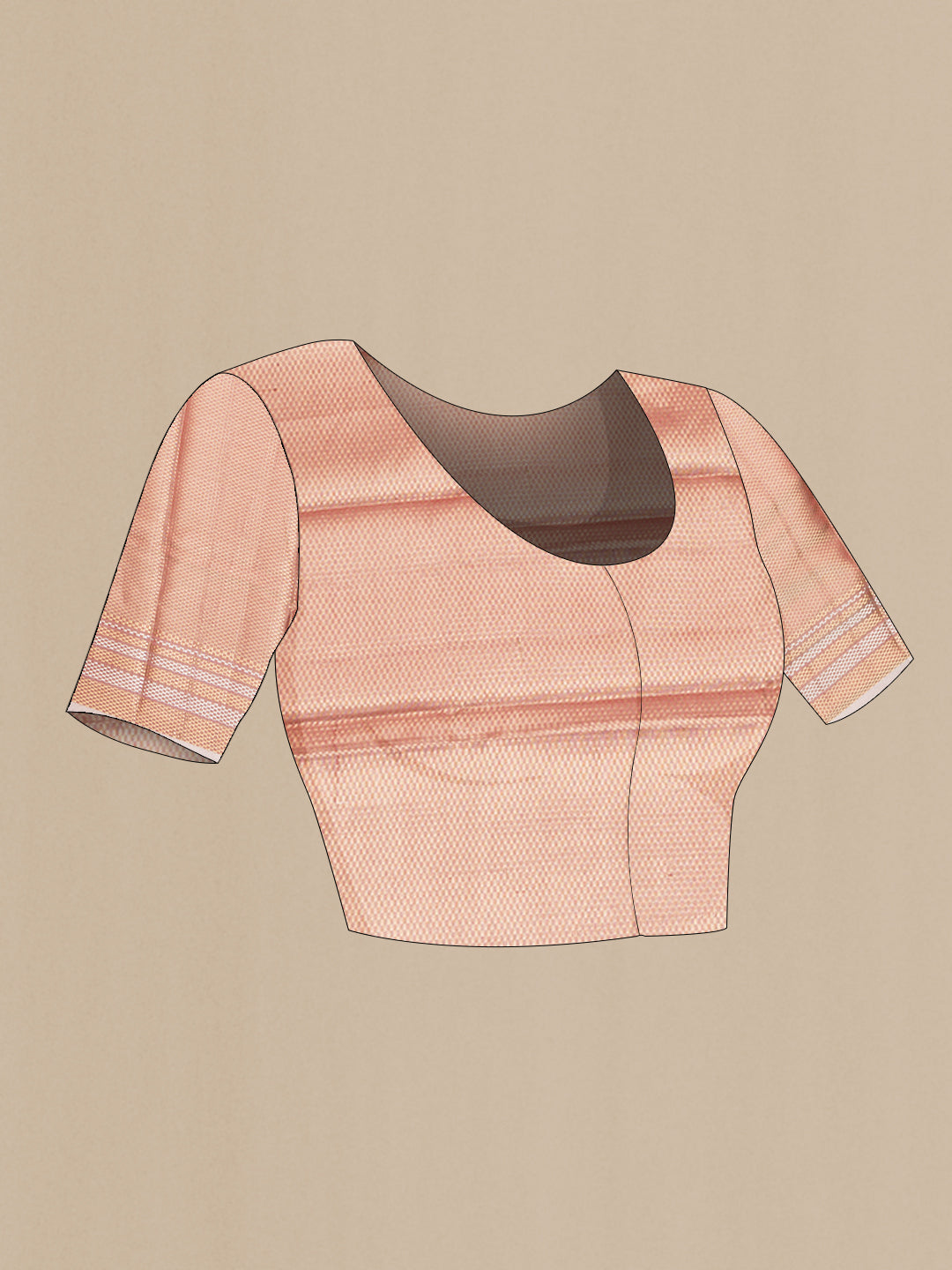 Close up image of the blouse of Rose Gold Dual Tone Organza Saree with Plain Body and Zari Border. 