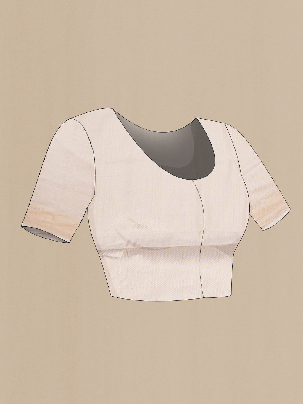 Close up image of the blouse of Pure Silk Beige Dual Tone Kanjivaram Saree with Zari Brocade on the body and Zari Border. 