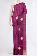 Purple Tussar Silk Saree with Checked design on the body and Fancy Border.  displayed on a mannequin