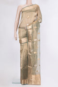 Green Dual Tone Organza Saree with Zari Butta on the body and Zari Border.  displayed on a mannequin