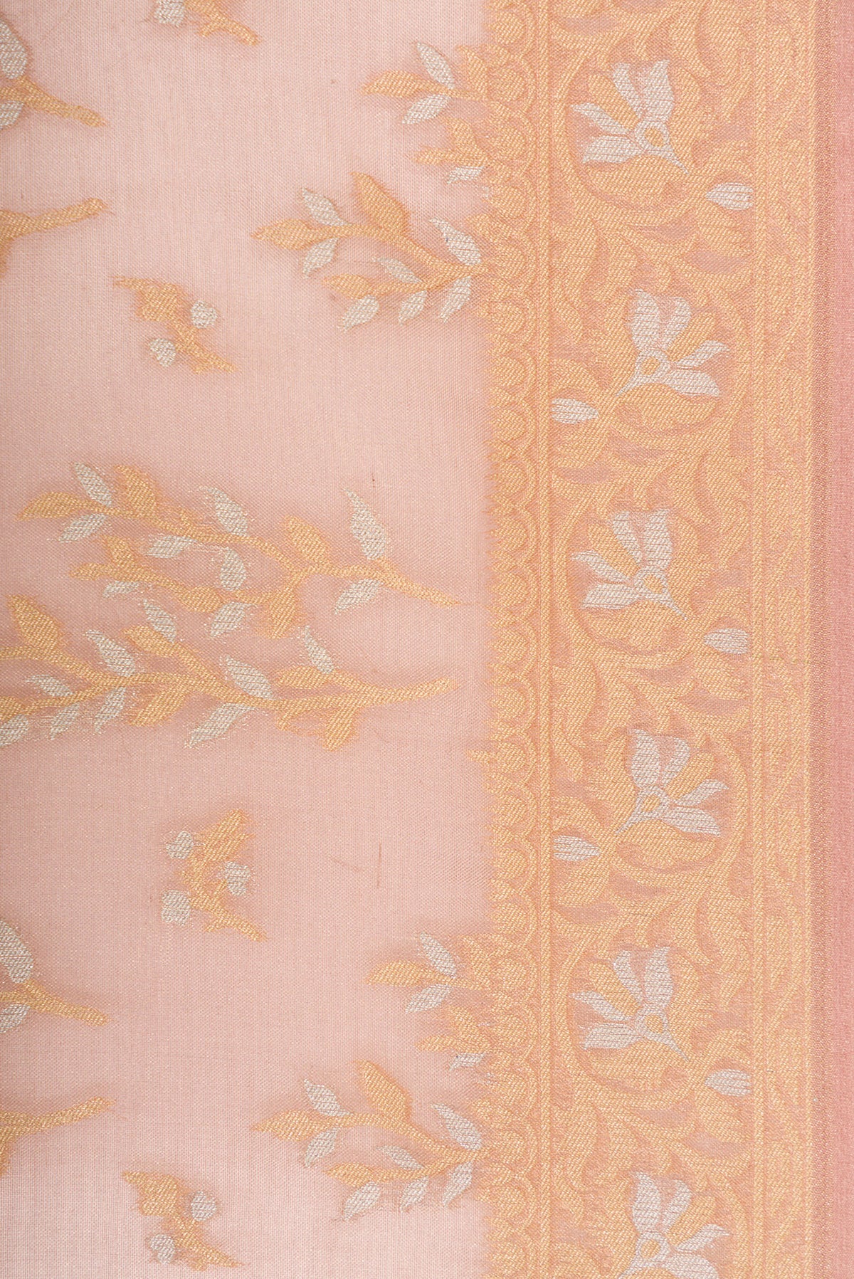 Border image of Rose Gold Dual Tone Banarasi Silk Saree with Zari Brocade on the body and Fancy Border. 