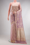 Lavender Dual Tone Banarasi Silk Saree with Zari Brocade on the body and Fancy Border.  displayed on a mannequin