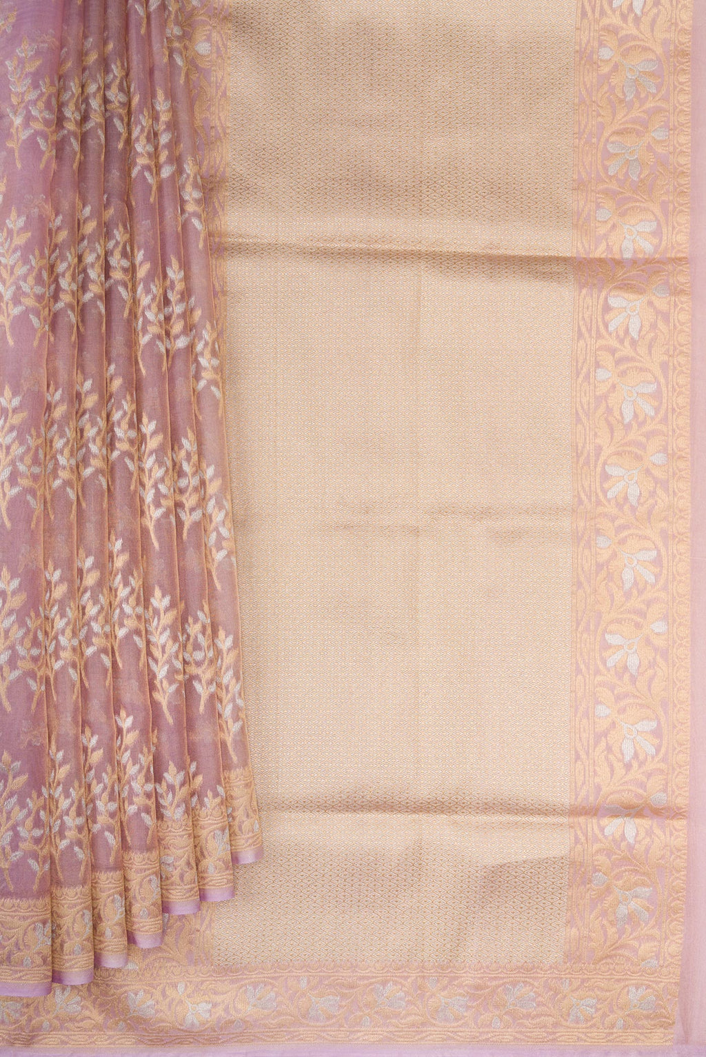 Pleats and pallu of Lavender Dual Tone Banarasi Silk Saree with Zari Brocade on the body and Fancy Border. 