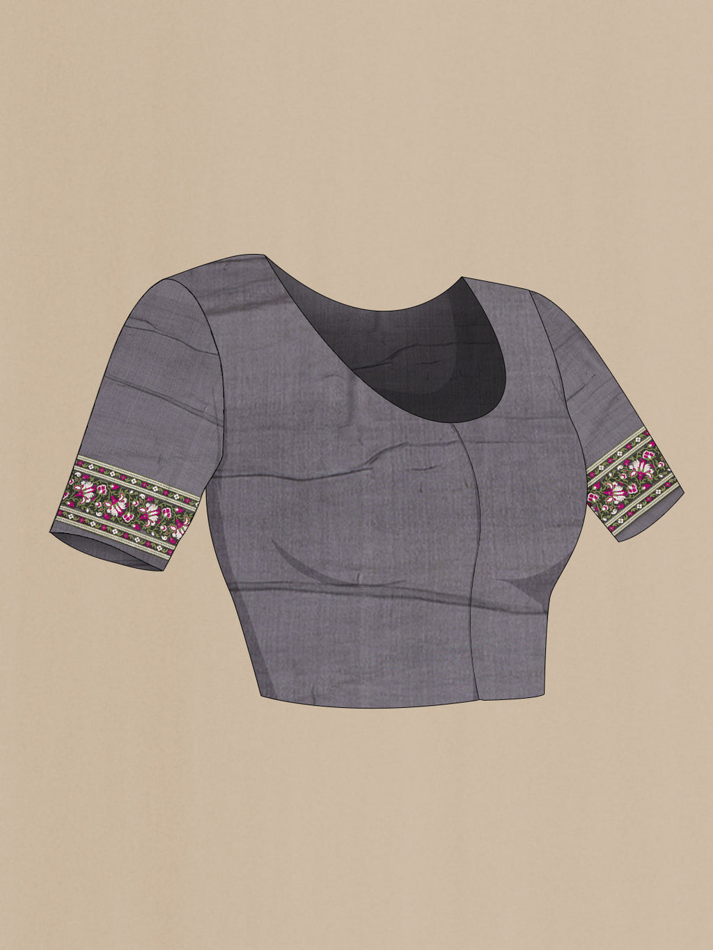 Close up image of the blouse of Black Banarasi Georgette Saree with Thread Brocade on the body and Thread Border. 