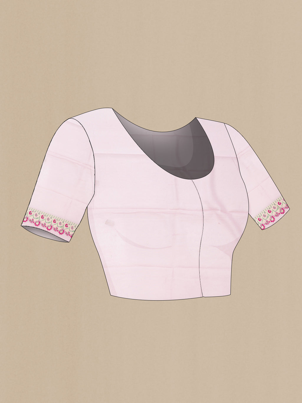 Close up image of the blouse of Lilac Banarasi Georgette Saree with Zari Butta on the body and Fancy Border. 