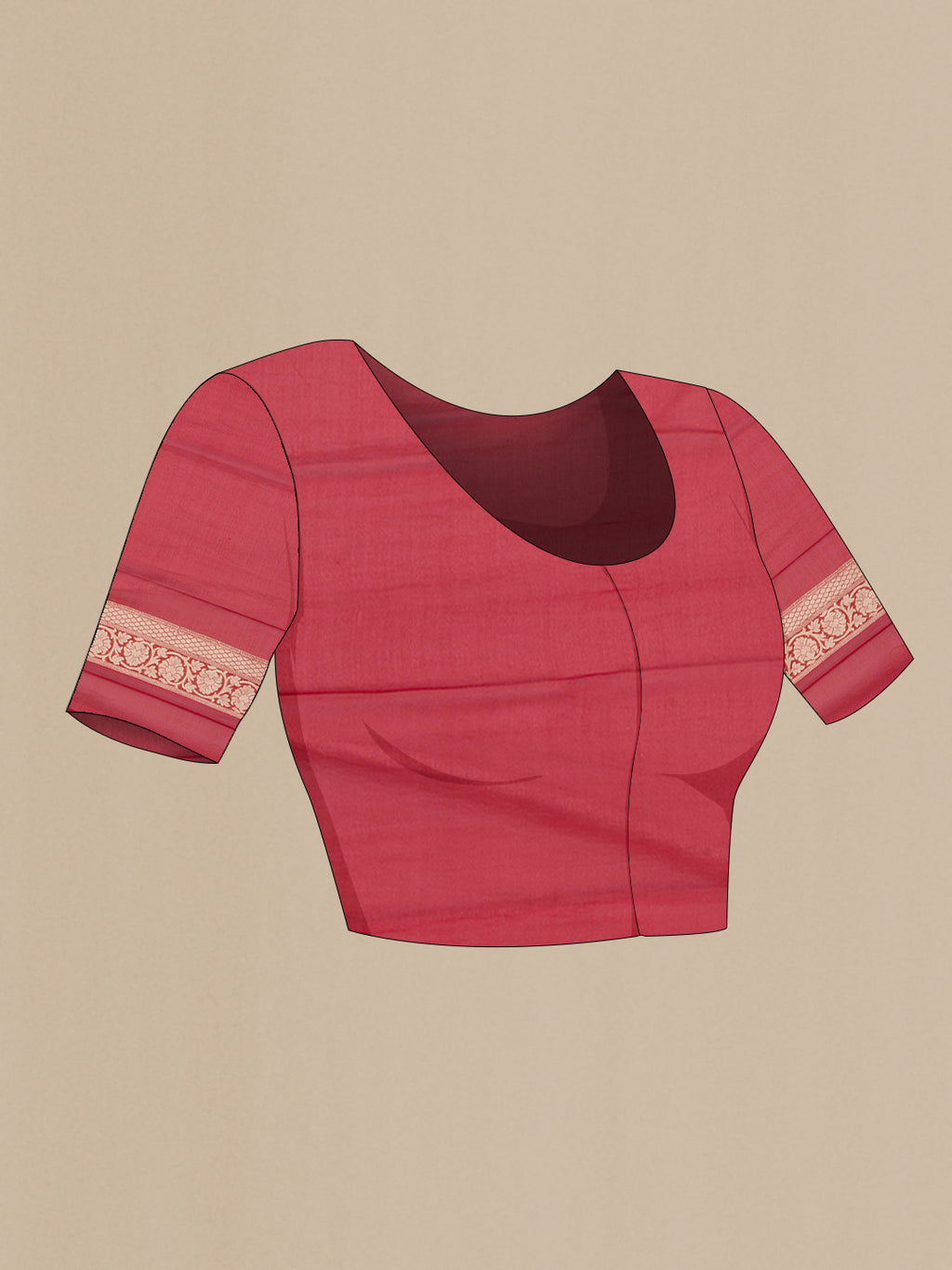 Close up image of the blouse of Red Banarasi Georgette Saree with Zari Brocade on the body and Zari Border. 