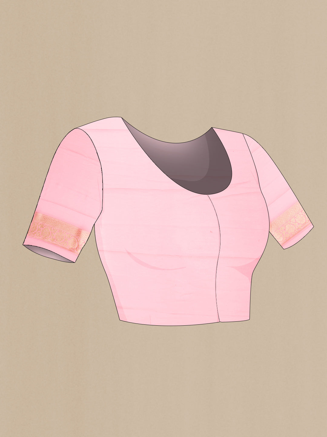 Close up image of the blouse of Pink Banarasi Georgette Saree with Zari Brocade on the body and Fancy Border. 