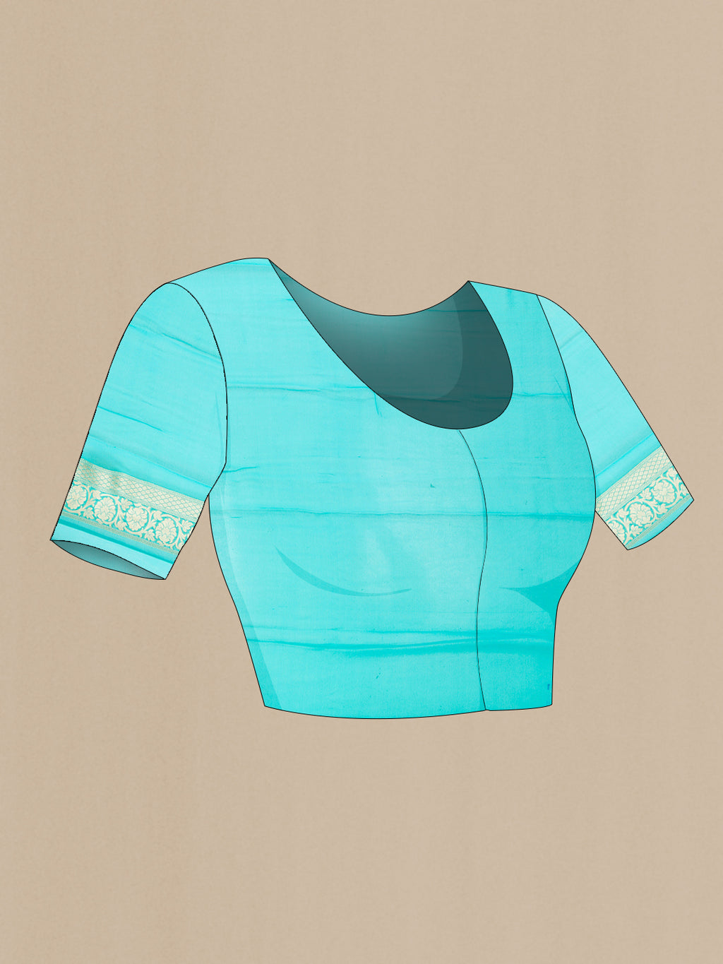Close up image of the blouse of Sky Blue Banarasi Georgette Saree with Zari Brocade on the body and Fancy Border. 