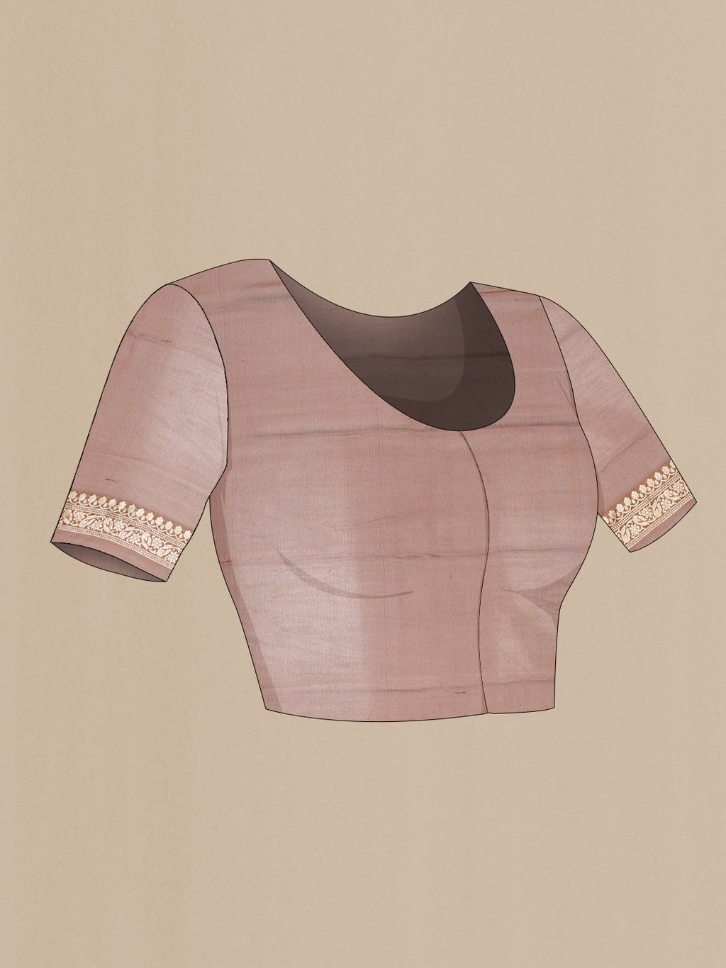 Close up image of the blouse of Brown Banarasi Georgette Saree with Zari Butta on the body and Fancy Border. 