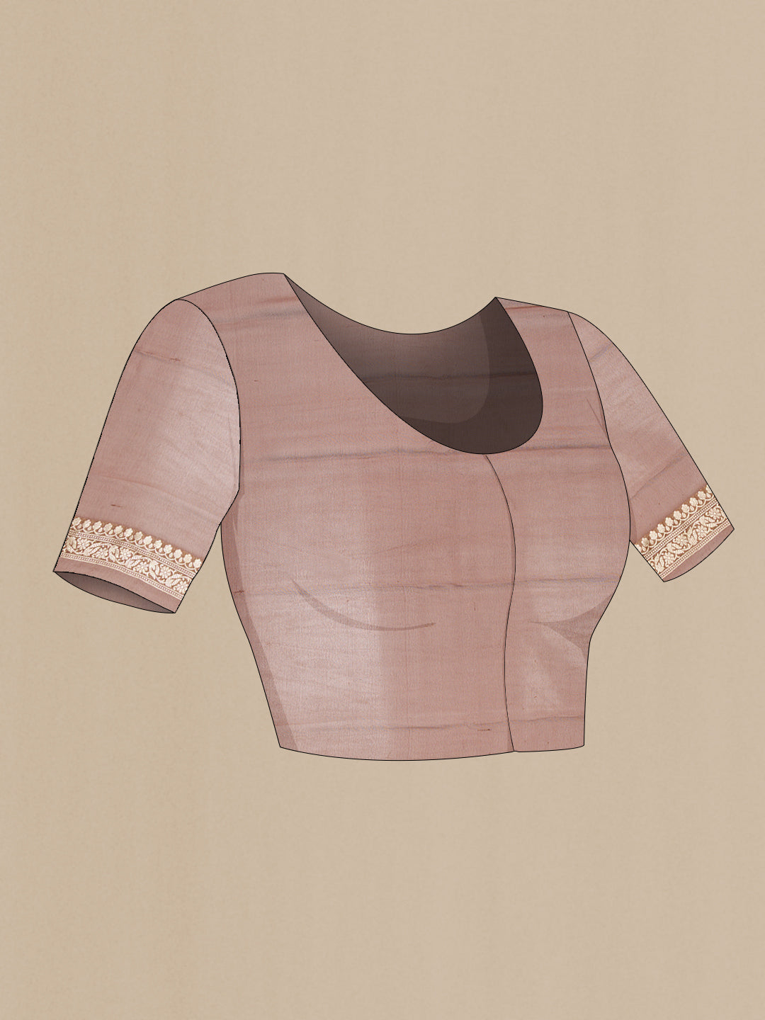 Close up image of the blouse of Brown Banarasi Georgette Saree with Zari Butta on the body and Fancy Border. 