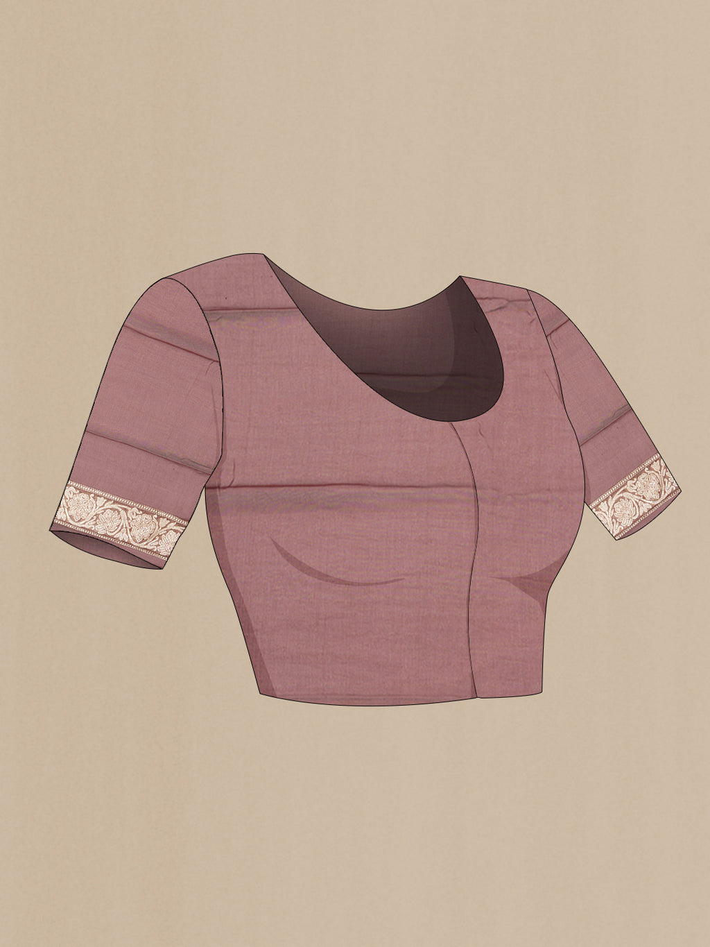 Close up image of the blouse of Brown Banarasi Georgette Saree with Zari Butta on the body and Zari Border. 