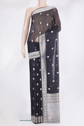 Black Banarasi Georgette Saree with Zari Butta on the body and Zari Border.  displayed on a mannequin