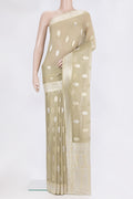 Beige Banarasi Georgette Saree with Zari Butta on the body and Zari Border.  displayed on a mannequin