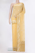 Sandal Banarasi Georgette Saree with Zari Butta on the body and Zari Border.  displayed on a mannequin