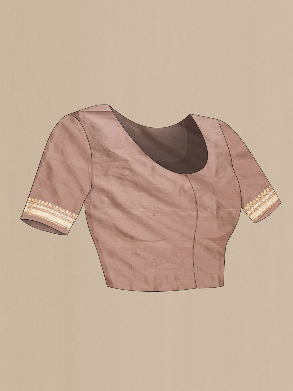 Close up image of the blouse of Pure Silk Brown Banarasi Saree with Zari And Thread Butta on the body and Zari Border. 