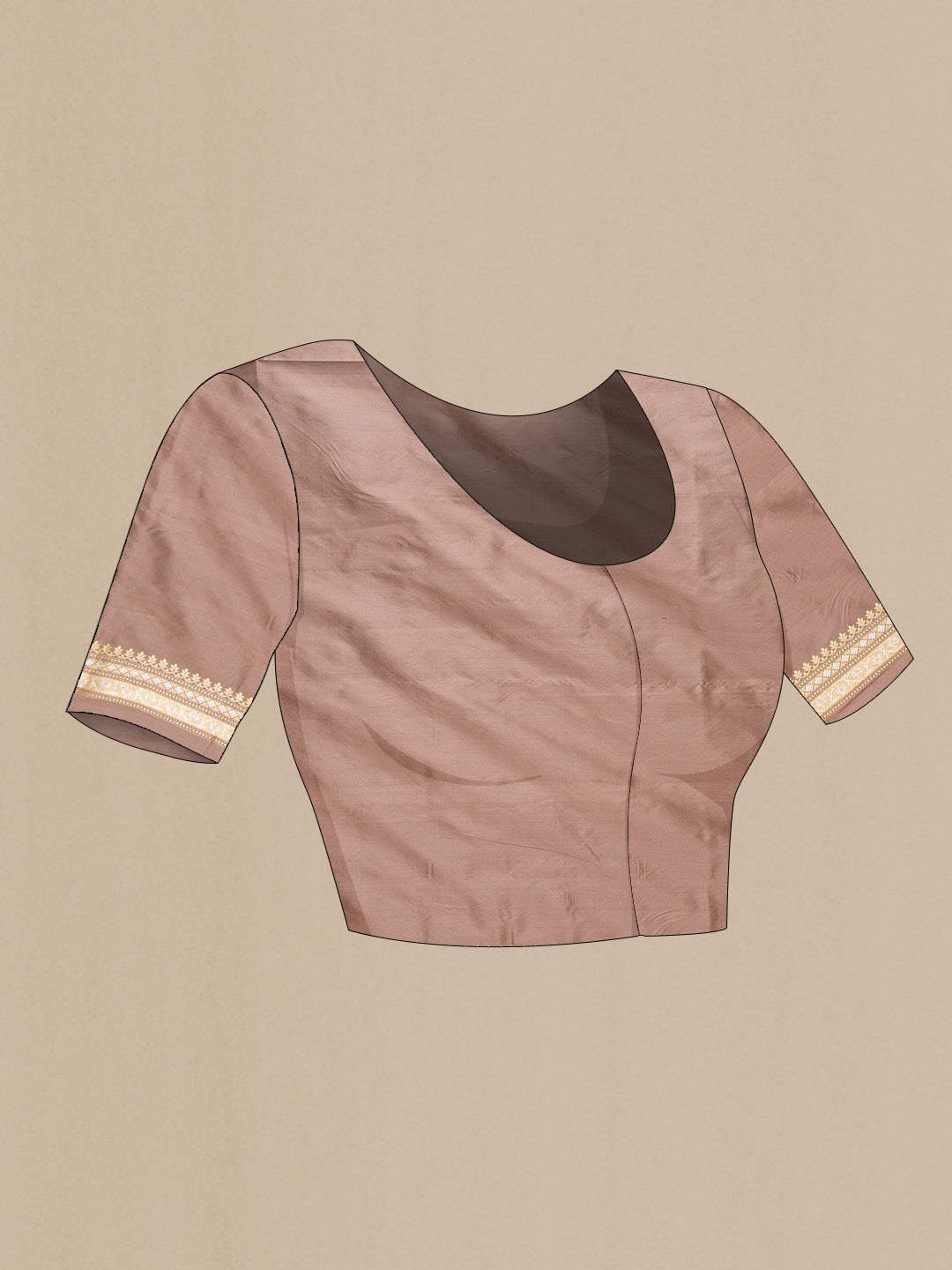 Close up image of the blouse of Pure Silk Brown Banarasi Saree with Zari And Thread Butta on the body and Zari Border. 