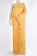 Mustard Dual Tone Crepe Saree with Zari Butta on the body and Fancy Border.  displayed on a mannequin