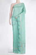 Light Green Dual Tone Crepe Saree with Zari Butta on the body and Fancy Border.  displayed on a mannequin