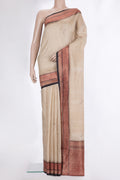 Pure Silk Sandal Tussar Saree with Embroidered on the body and Embroidered Border.  displayed on a mannequin