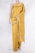 Pure Silk Sandal Dual Tone Raw Saree with Embroidery on the body and Zari Border.  displayed on a mannequin