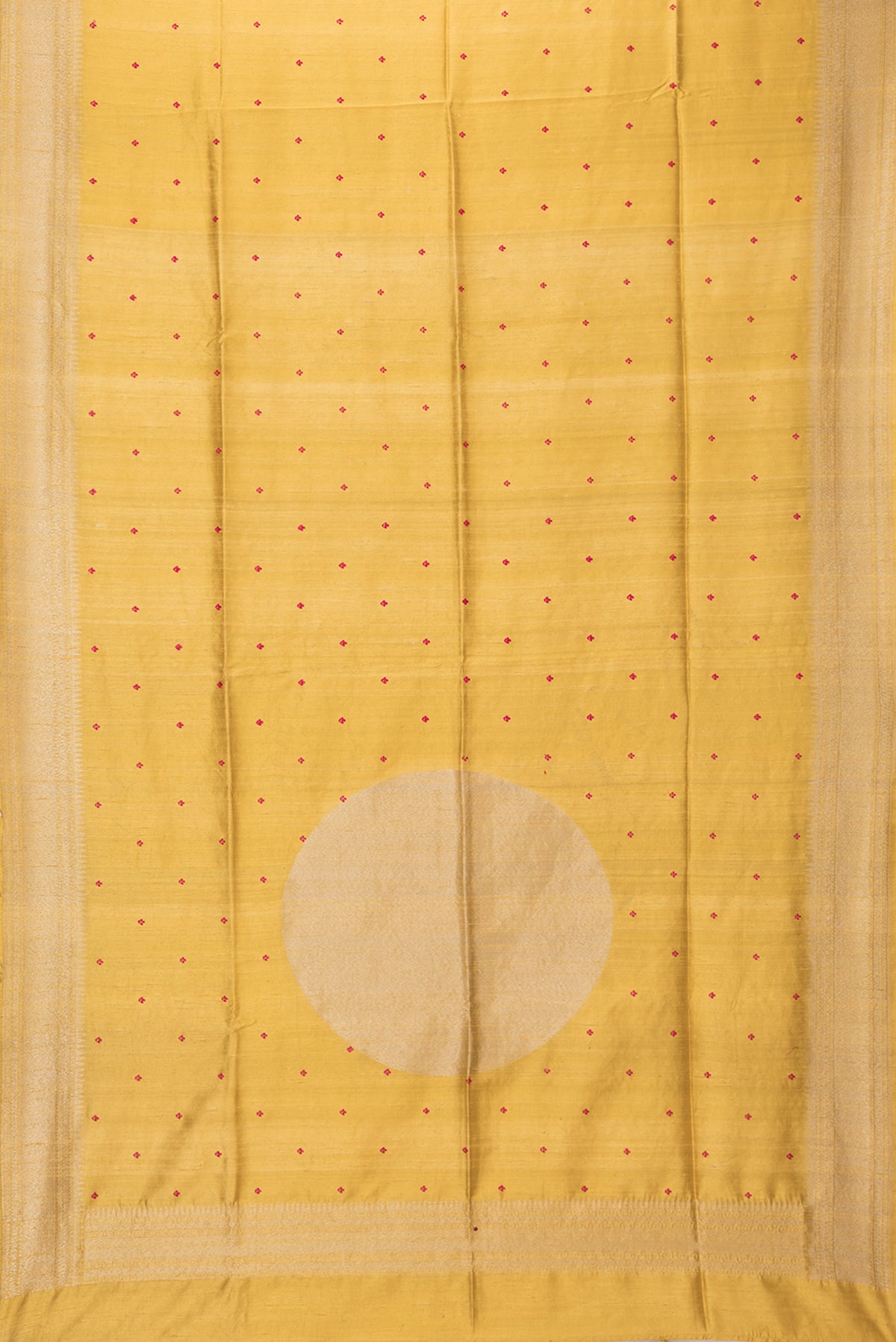 Flat view of Pure Silk Sandal Dual Tone Raw Saree with Embroidery on the body and Zari Border. 